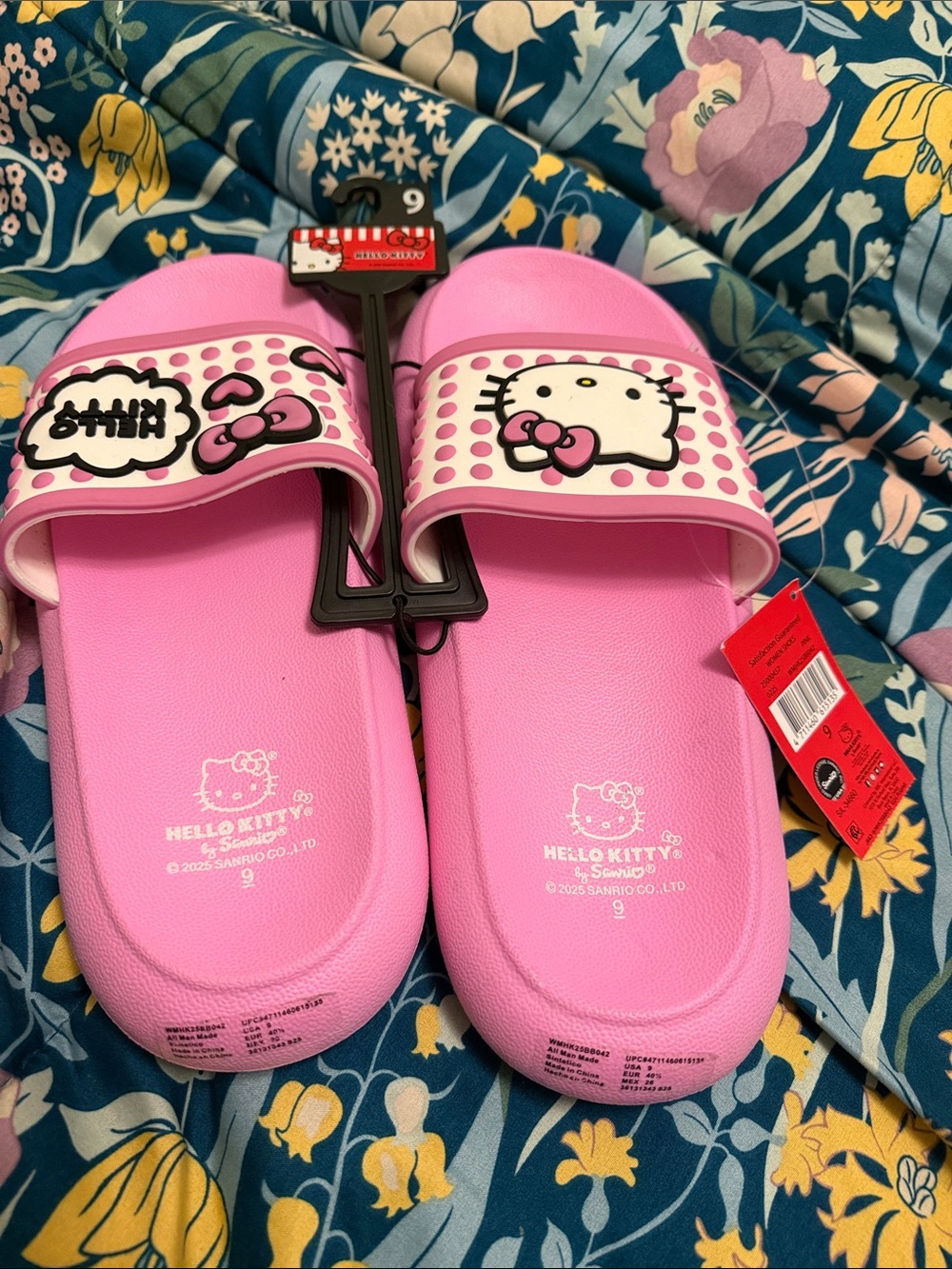 Hello Kitty Pink Slide Sandals with White Polka-Detail Strap